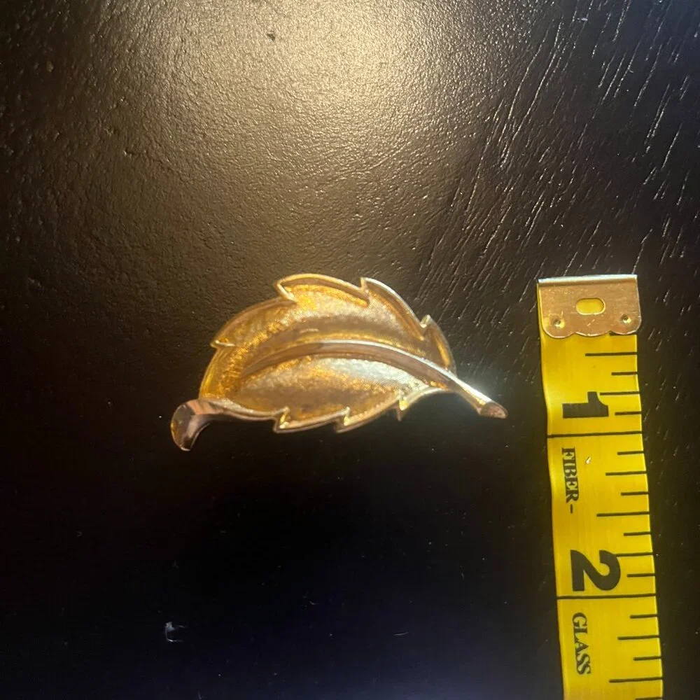Vintage Brushed Gold Tone Leaf Brooch and Clip on Earring Set